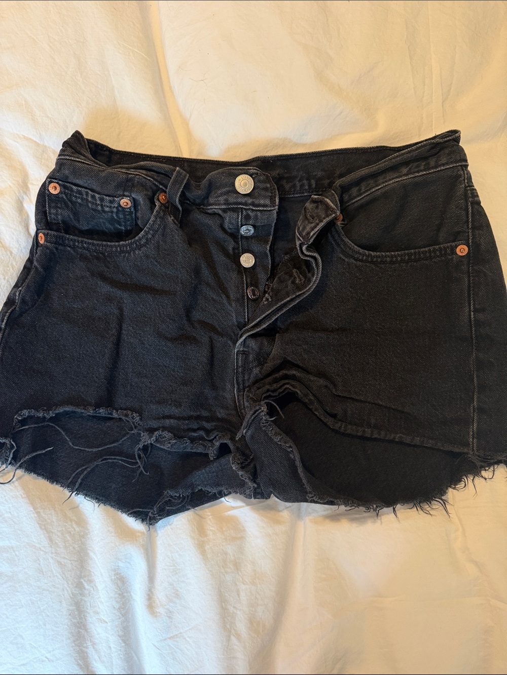 Levi's 501 Black Distressed Button-Fly Denim Shorts